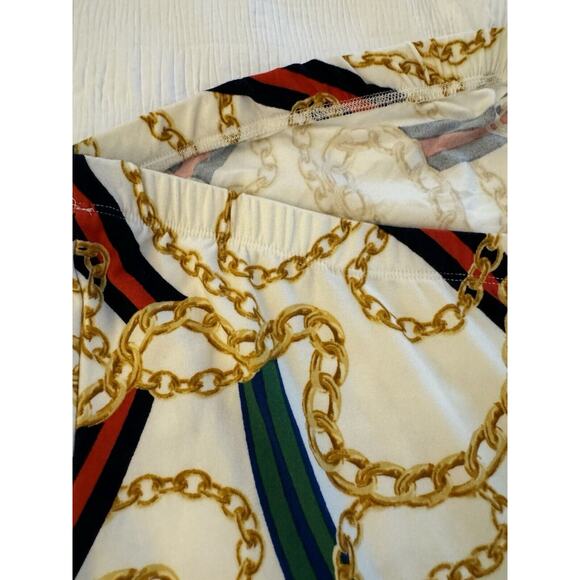 Women's Strapless Dress Swimsuit Coverup Gold Chain Print Green Red Stripe - Picture 6 of 6